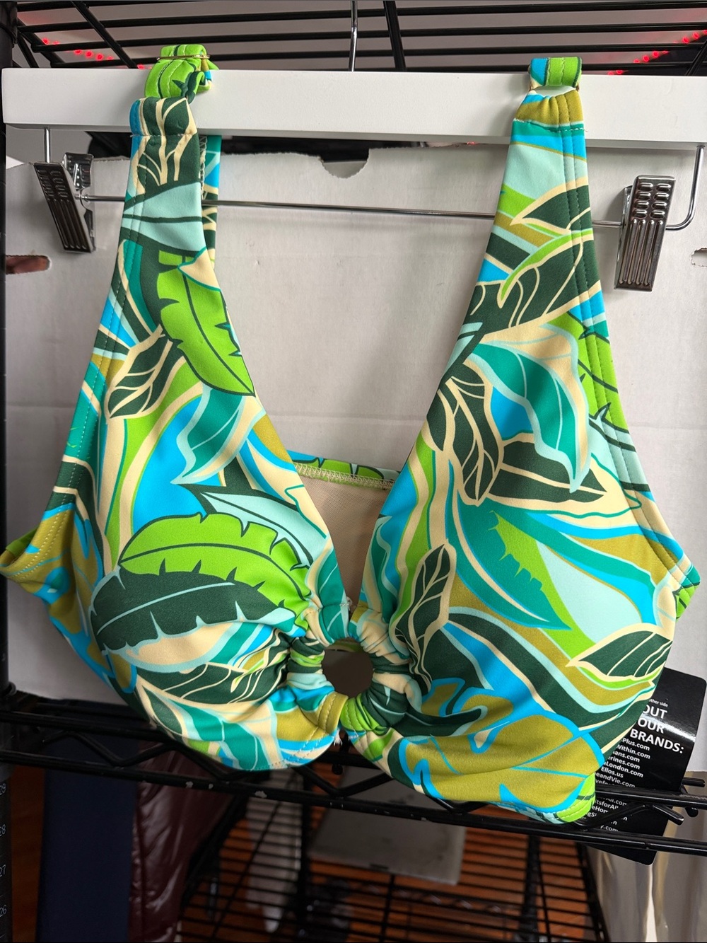 American Eagle Outfitters Tropical Leaf V-Neck Swim Top in Green & Teal